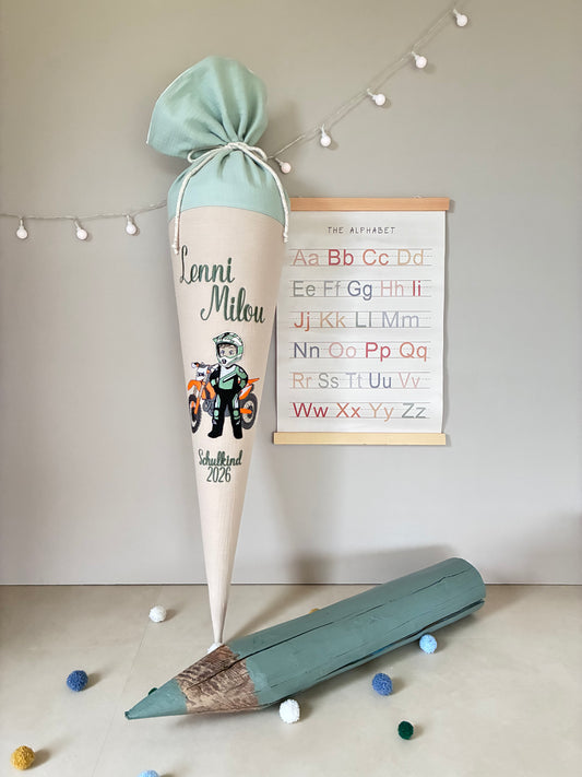 Schultüte -Junge mit Cross- mit Schulkind 2026