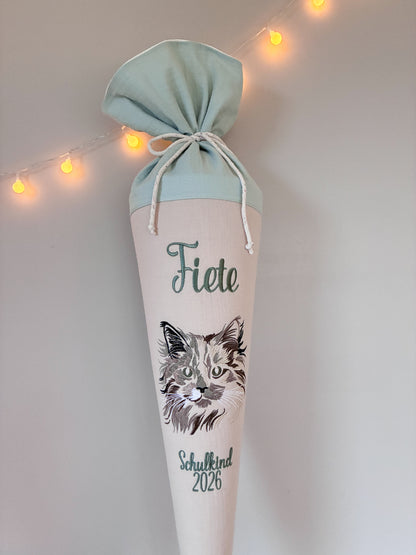 Schultüte -Katze- mit Schulkind 2026