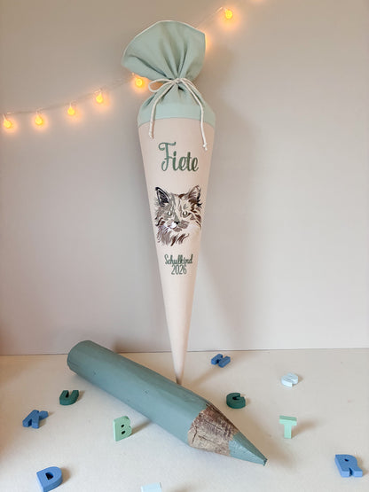 Schultüte -Katze- mit Schulkind 2026