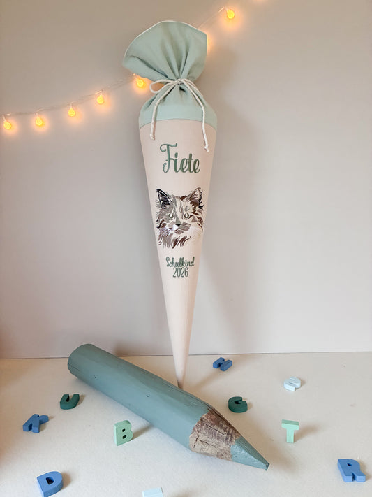 Schultüte -Katze- mit Schulkind 2026