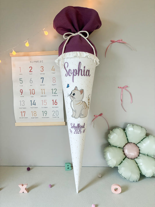Schultüte - Katze mit Schmetterling - mit Schulkind 2026