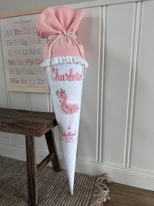 Schultüte - Flamingo - mit Schulkiind 2026